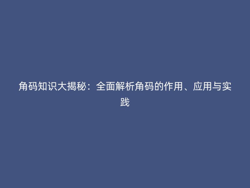 角碼知識(shí)大揭秘：全面解析角碼的作用、應(yīng)用與實(shí)踐